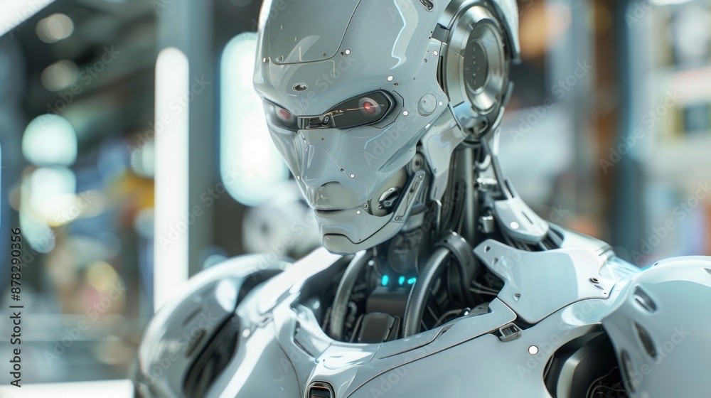 Fototapeta premium Futuristic Robot with Red Eyes