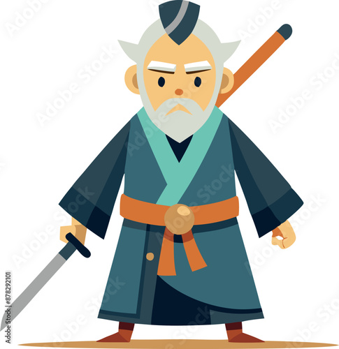 Samurai warrior character illustration with sword and traditional attire