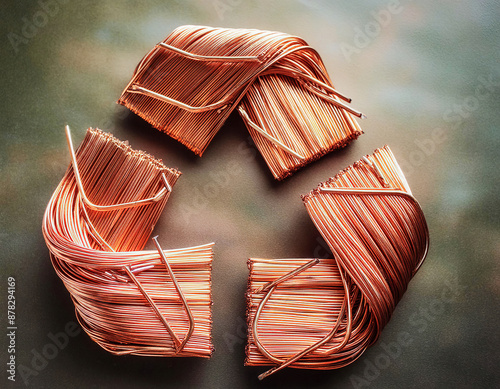 Recycled copper wire shaped into the recycling symbol