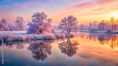 Soft, serene, and calming abstract blend of pastel pinks and purples with delicate frosted texture, evoking spring sunrise tranquility.