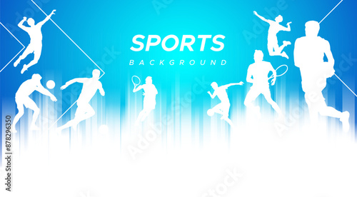 sport background, national sports day celebration concept, with abstract geometric ornament and illustration of sports athlete football player, badminton, basketball, baseball, tennis, volleyball