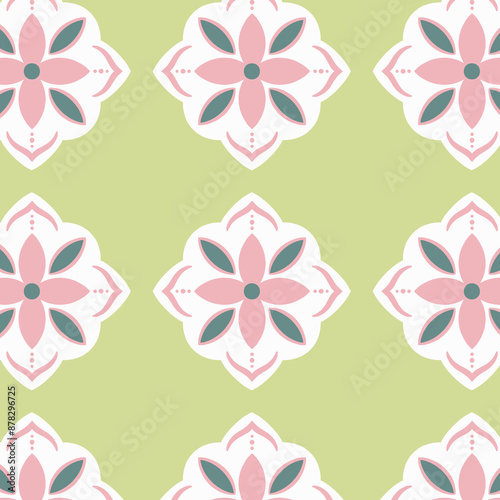 Geometrical tile pattern. Damask style. Print for greeting card, wrapping paper, textile, wallpaper and invitation background.