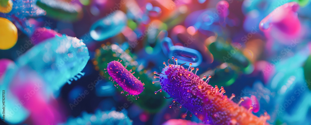 Fototapeta premium Colorful microscopic bacteria illustration