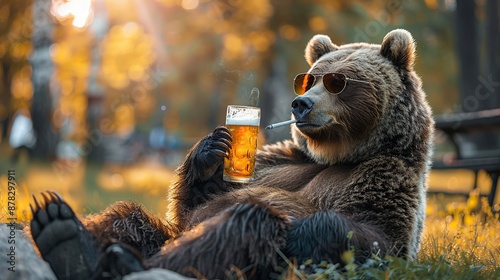 Cool Bear with Beer and Sunglasses