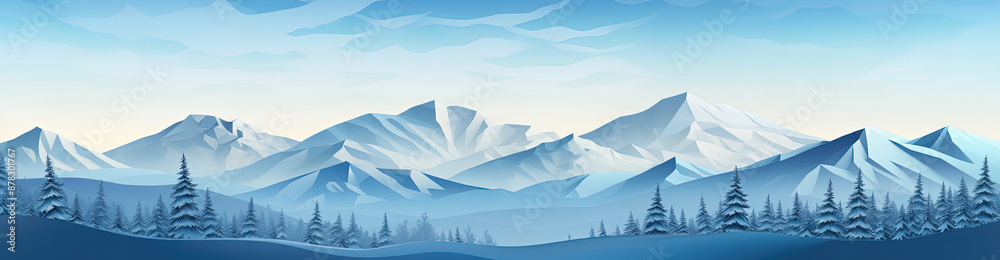 Fototapeta premium Winter Mountain Landscape banner with Snow Covered Pines