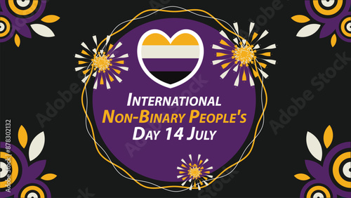 International Non-Binary People's Day  vector banner design with geometric shapes and vibrant colors on a horizontal background. Happy International Non-Binary People's Day modern minimal poster.