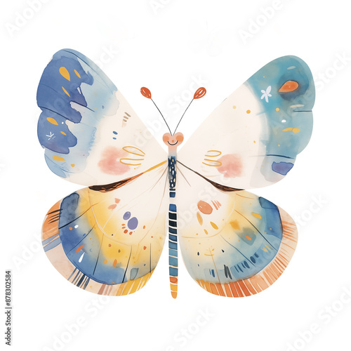 Watercolor Cute butterfly isolated on transparent background..