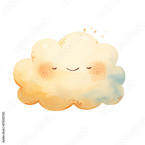 Cute watercolor blue cloud Illustration on transparent background.