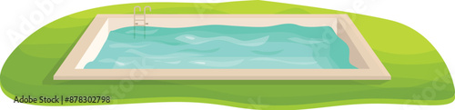 Rectangular swimming pool surrounded by green grass, perfect for summer vacation and relaxation