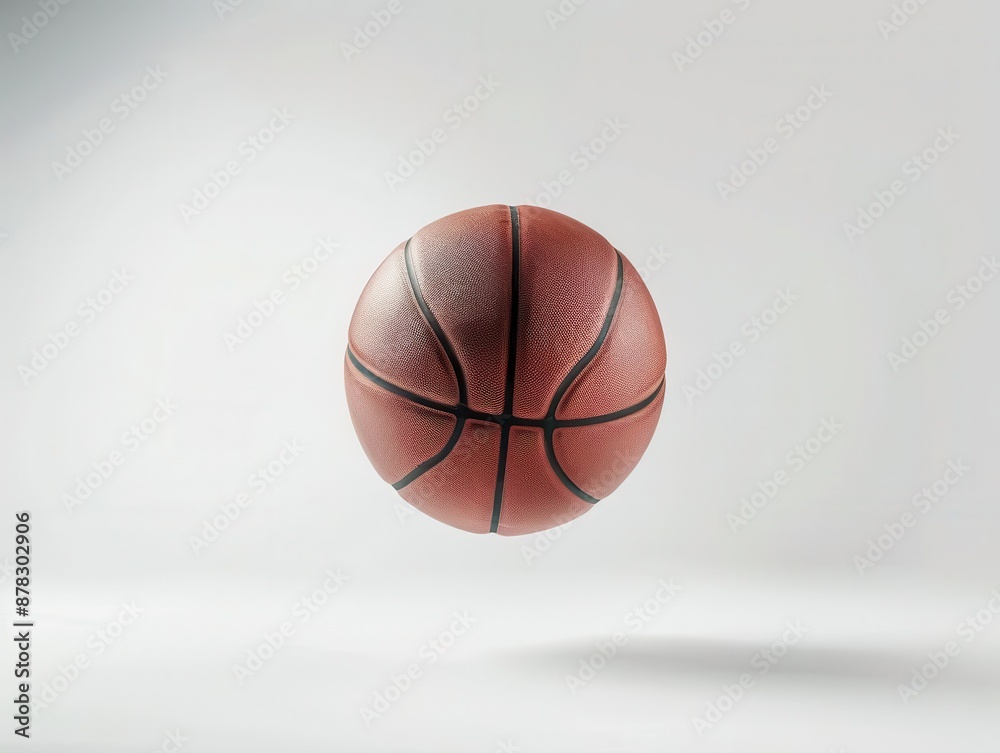 dynamic shot of basketball suspended in air against white backdrop detailed texture of ball visible conveys motion and energy of the sport dynamic shot of basketball suspended in air against white backdrop detailed texture of ball visible conveys motion and energy of the sport