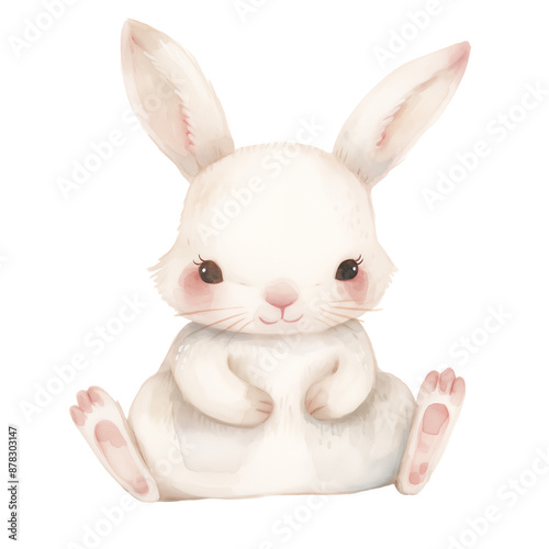 A cute watercolor bunny isolated on a transparent background.