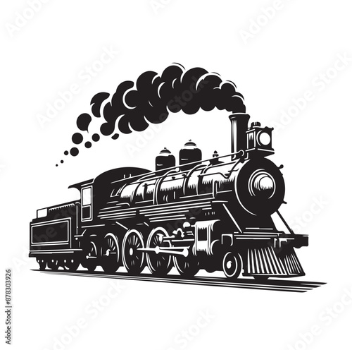 Vintage steam locomotive ancient train, transport illustration Vector 