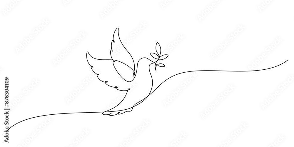 Fototapeta premium white dove with olive branch one line drawing continuous