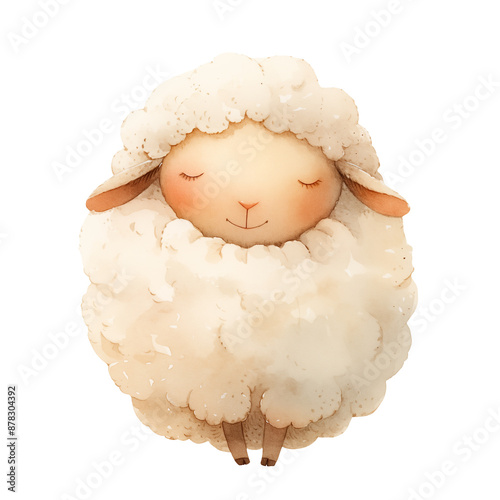 Watercolor cute sheep, sheep cartoon, farm illustration for children, clip art isolated on a transparent background