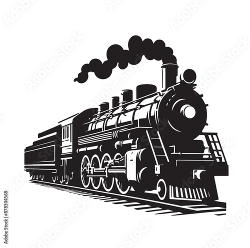 Vintage steam locomotive ancient train, transport illustration Vector 