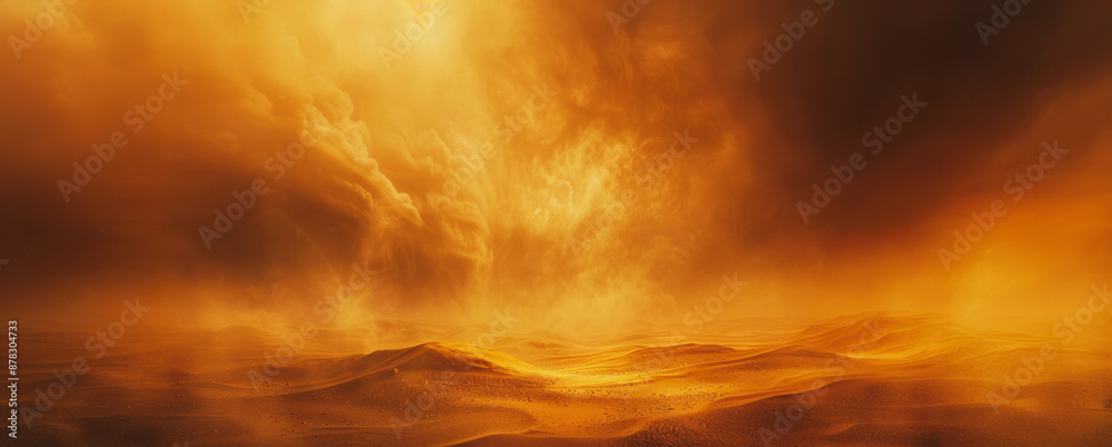Orange sunset clouds over a desert landscape Orange sunset clouds over a desert landscape