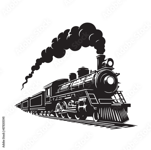 Vintage steam locomotive ancient train, transport illustration Vector 