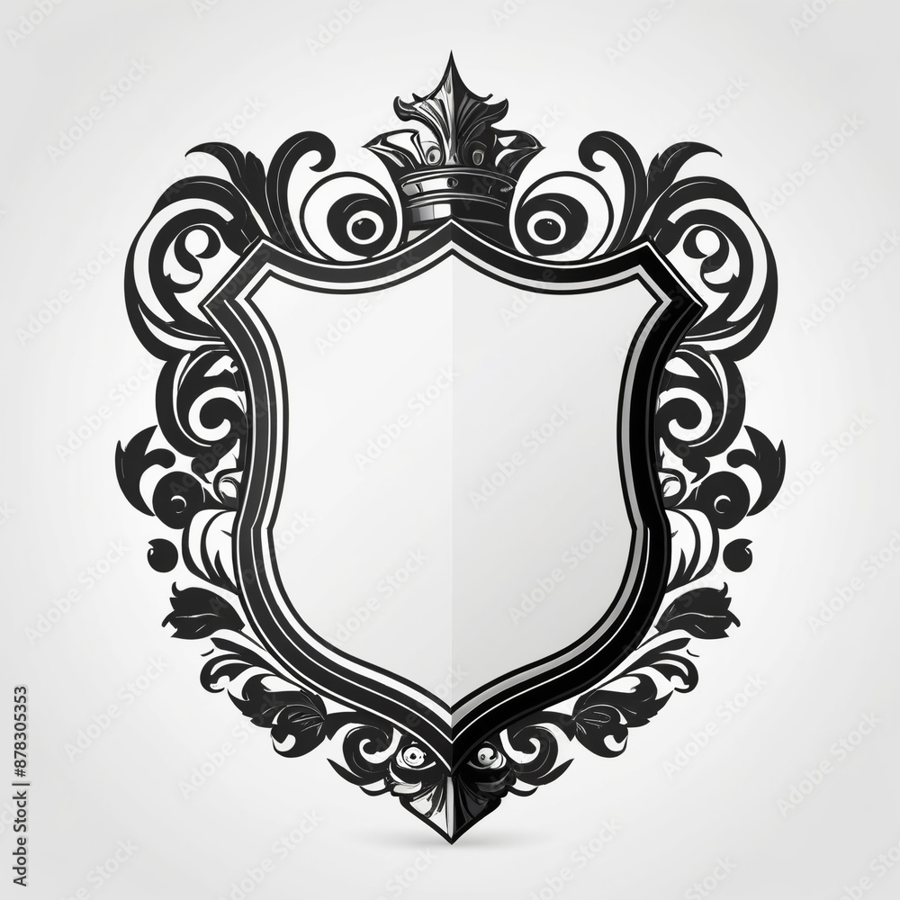 AI generative. Frame border shield of shaped emblem black on white background, isolated for logo, identity. Royal style. 25 AI generative. Frame border shield of shaped emblem black on white background, isolated for logo, identity. Royal style. 25