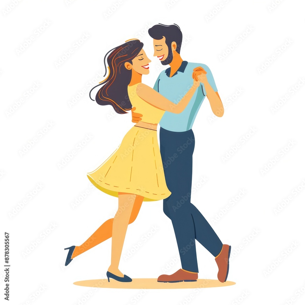 Joyful Couple Dancing at a Summer Party - Fun and Celebration Concept on White Background Joyful Couple Dancing at a Summer Party - Fun and Celebration Concept on White Background