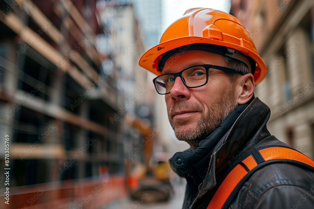 Hommes avec un casque de chantier devant une construction - ouvrier ou chef de chantier Hommes avec un casque de chantier devant une construction - ouvrier ou chef de chantier