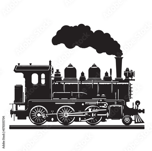 Vintage steam locomotive ancient train, transport illustration Vector 