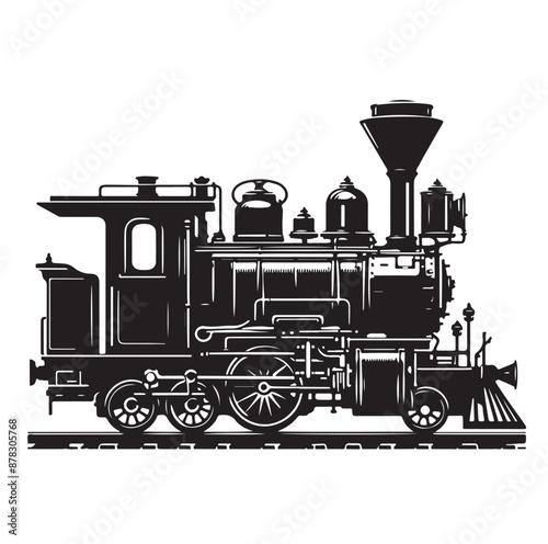 Vintage steam locomotive ancient train, transport illustration Vector 
