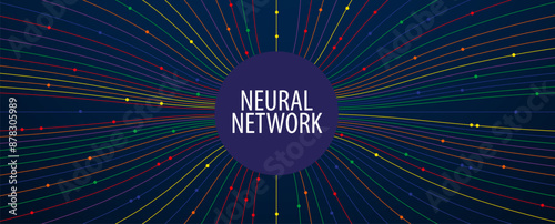 Neural network concept. Connected cells with links. High technology process. Abstract futuristic background. Vector art.