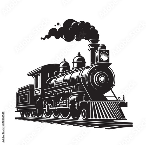 Vintage steam locomotive ancient train, transport illustration Vector 