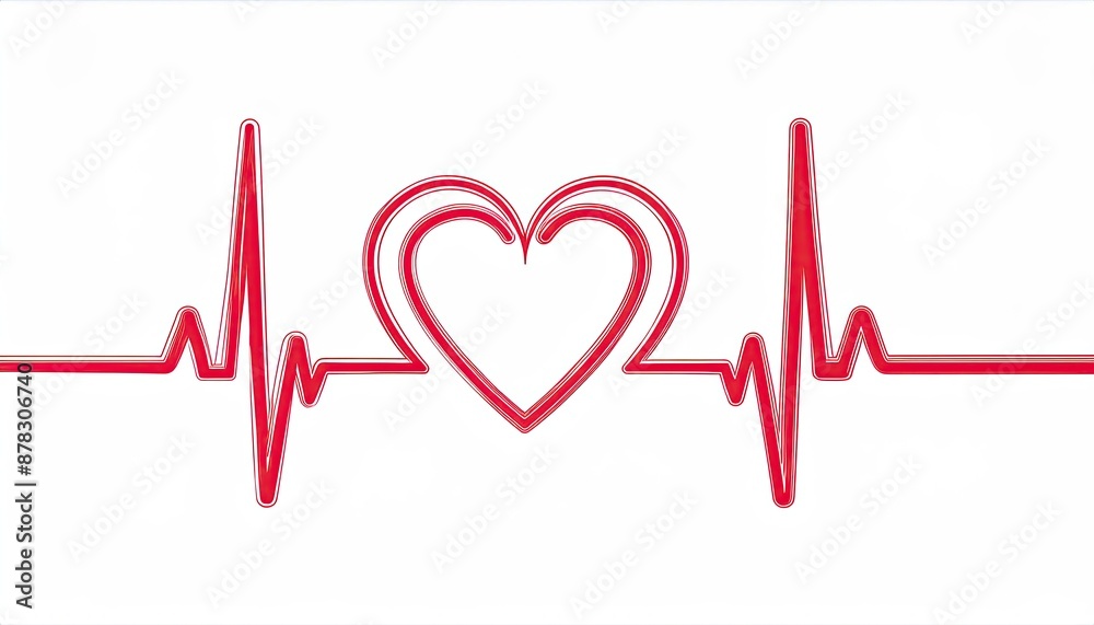 Continuous one line drawing heart pulse logo icon. Red and white colors. Heartbeat lone Continuous one line drawing heart pulse logo icon. Red and white colors. Heartbeat lone