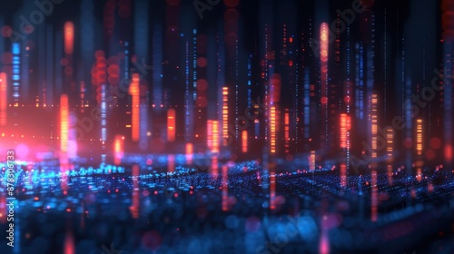 Abstract Digital Landscape with Red and Blue Lights