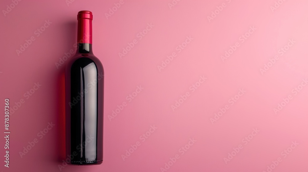A sleek red wine bottle placed on a smooth pink background, showcasing elegance and simplicity in design. A sleek red wine bottle placed on a smooth pink background, showcasing elegance and simplicity in design.