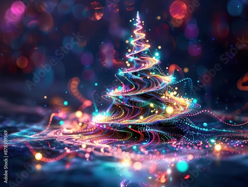 fractalinspired digital christmas tree composed of swirling light patterns and holographic ornaments mesmerizing blend of traditional and futuristic holiday aesthetics photo