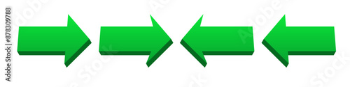 arrows 3d green icon. arrow sign three-dimensional shape with left and right direction of true stright symbol. isolated on white background. button for web, e-mail, e-commerce, graphics design