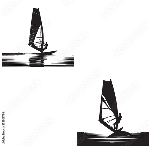 Set Of Windsurfing Silhouettes Illustration vector