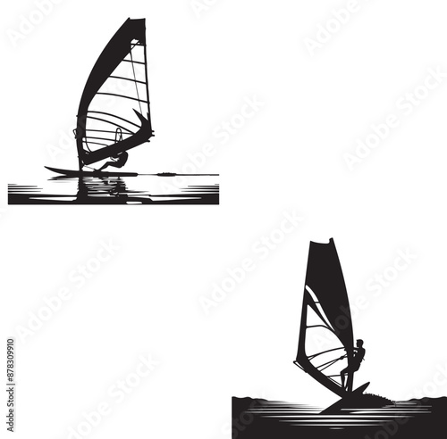 Set Of Windsurfing Silhouettes Illustration vector