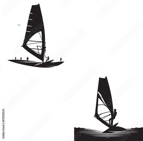 Set Of Windsurfing Silhouettes Illustration vector