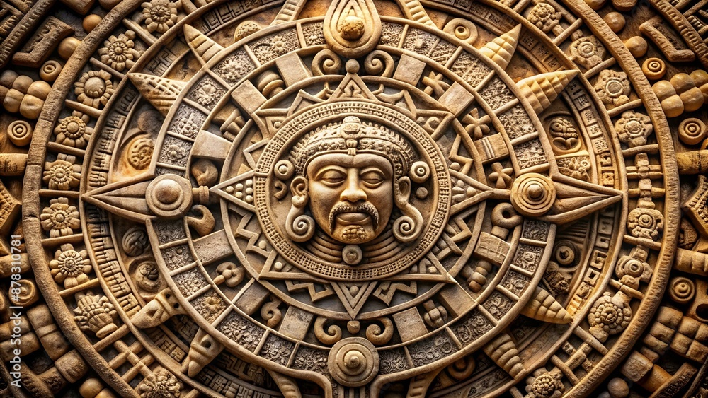 Fototapeta premium Historical and Mystical Aztec Calendar Stone: A Testament of Ancient Timekeeping and Cosmological Beliefs