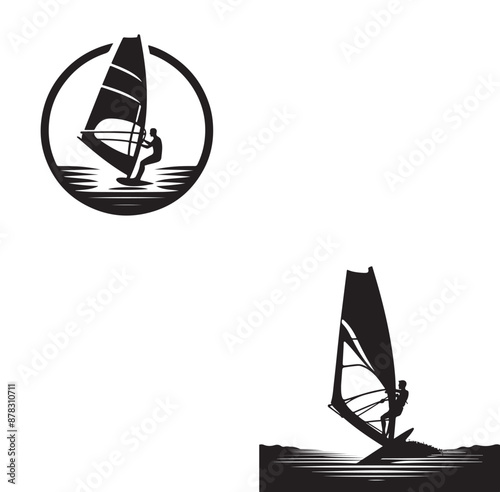 Set Of Windsurfing Silhouettes Illustration vector