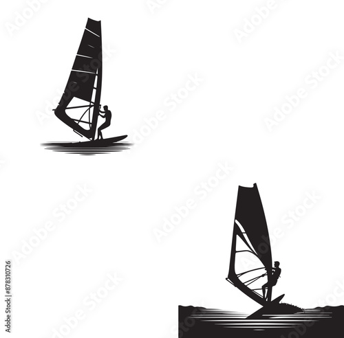 Set Of Windsurfing Silhouettes Illustration vector