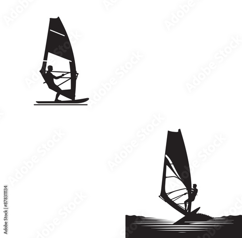 Set Of Windsurfing Silhouettes Illustration vector