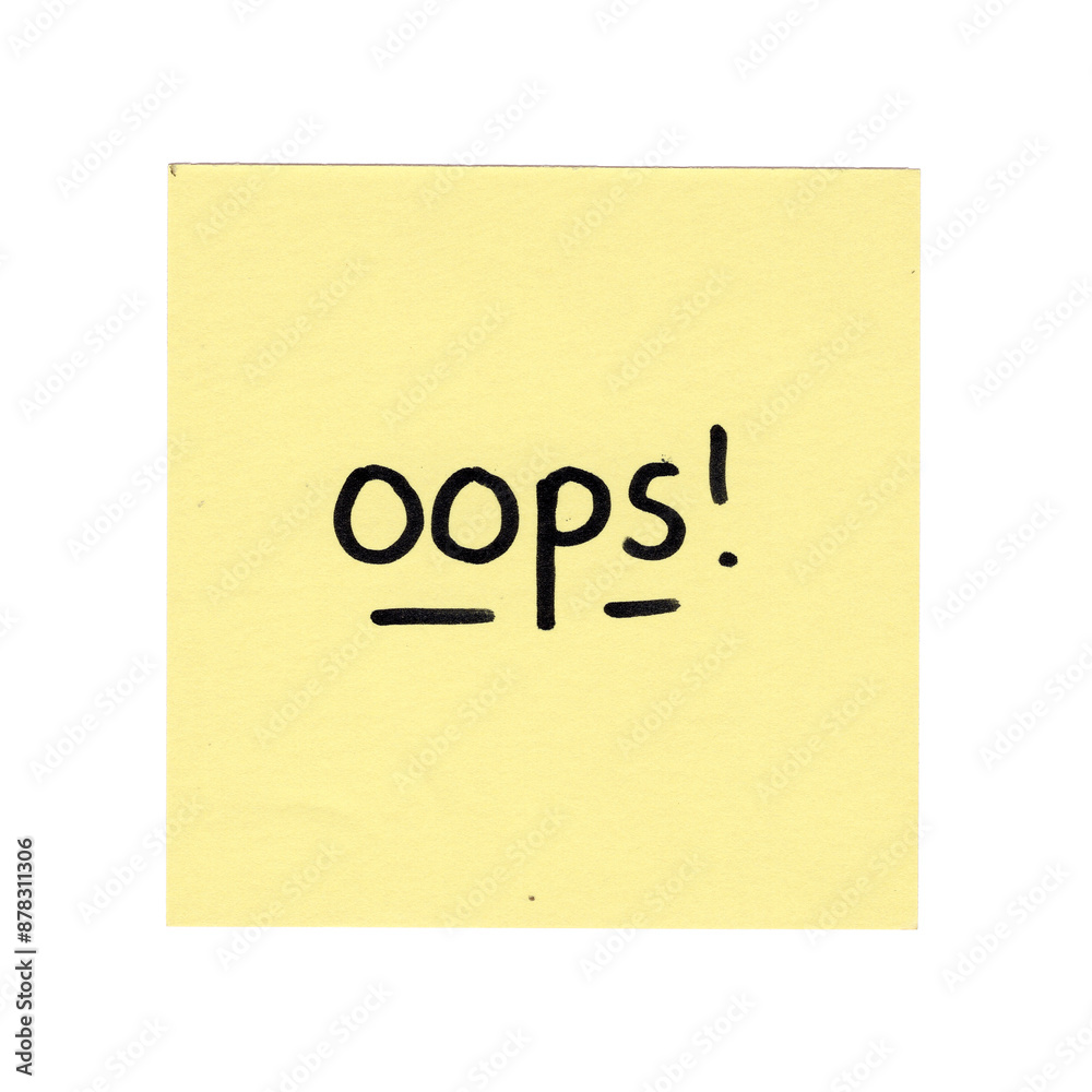 sticky note with handwritten text saying oops, transparent background sticky note with handwritten text saying oops, transparent background