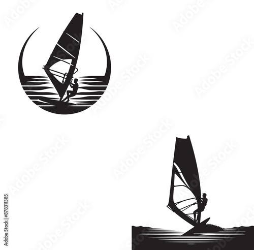 Set Of Windsurfing Silhouettes Illustration vector