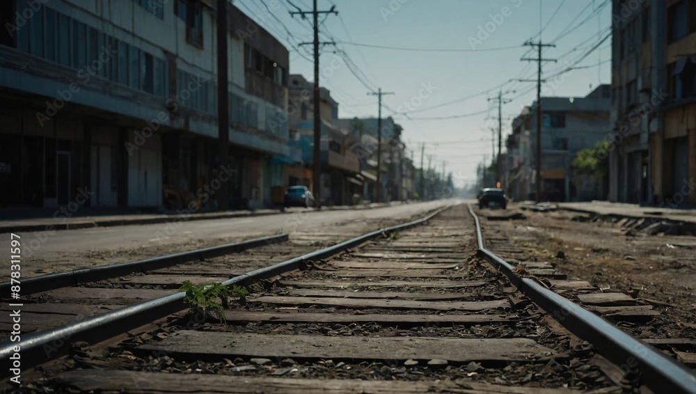 railway tracks. transportation roads and platform with carriage. foggy rainy atmosphere on railroad.
railway tracks. transportation roads and platform with carriage. foggy rainy atmosphere on railroad.