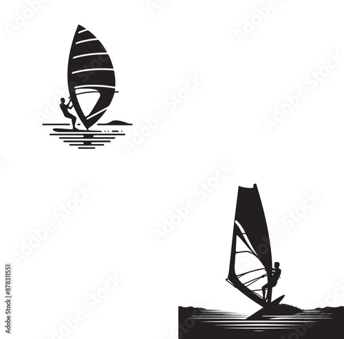 Set Of Windsurfing Silhouettes Illustration vector