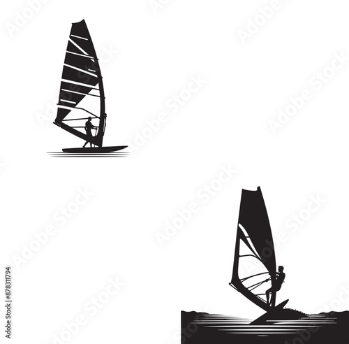 Set Of Windsurfing Silhouettes Illustration vector