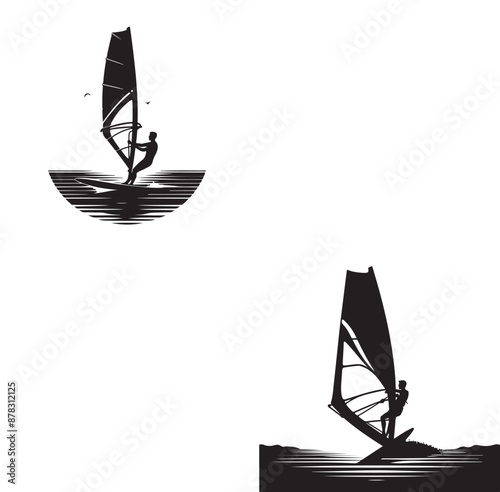 Set Of Windsurfing Silhouettes Illustration vector