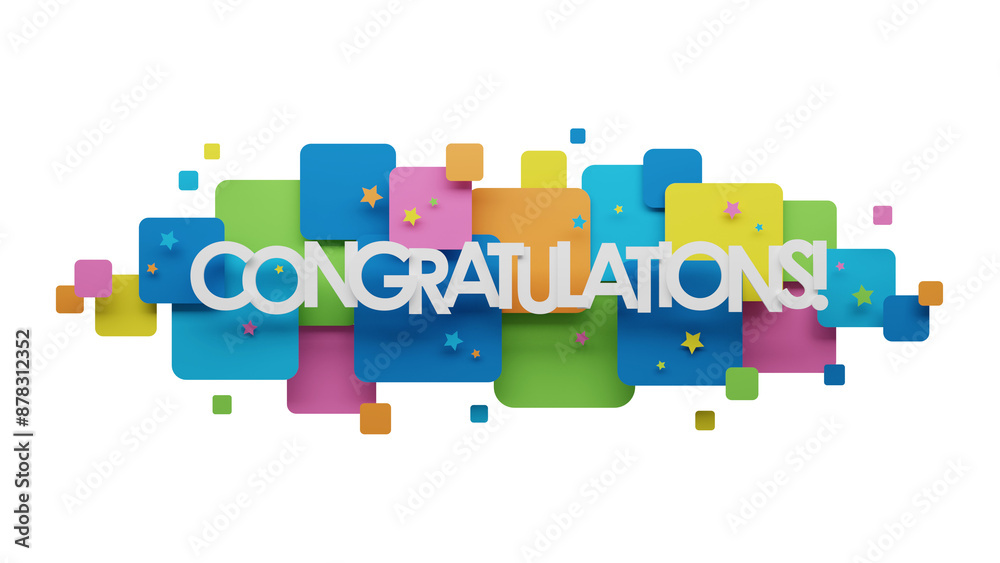Obraz premium CONGRATULATIONS! typography banner on colorful squares on transparent background