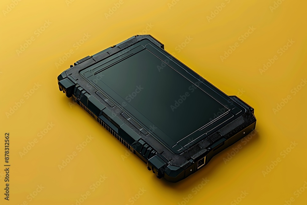ruggedized laptop and digital drawing pad suitable for outdoor or industrial use isolated on solid color background. ruggedized laptop and digital drawing pad suitable for outdoor or industrial use isolated on solid color background.