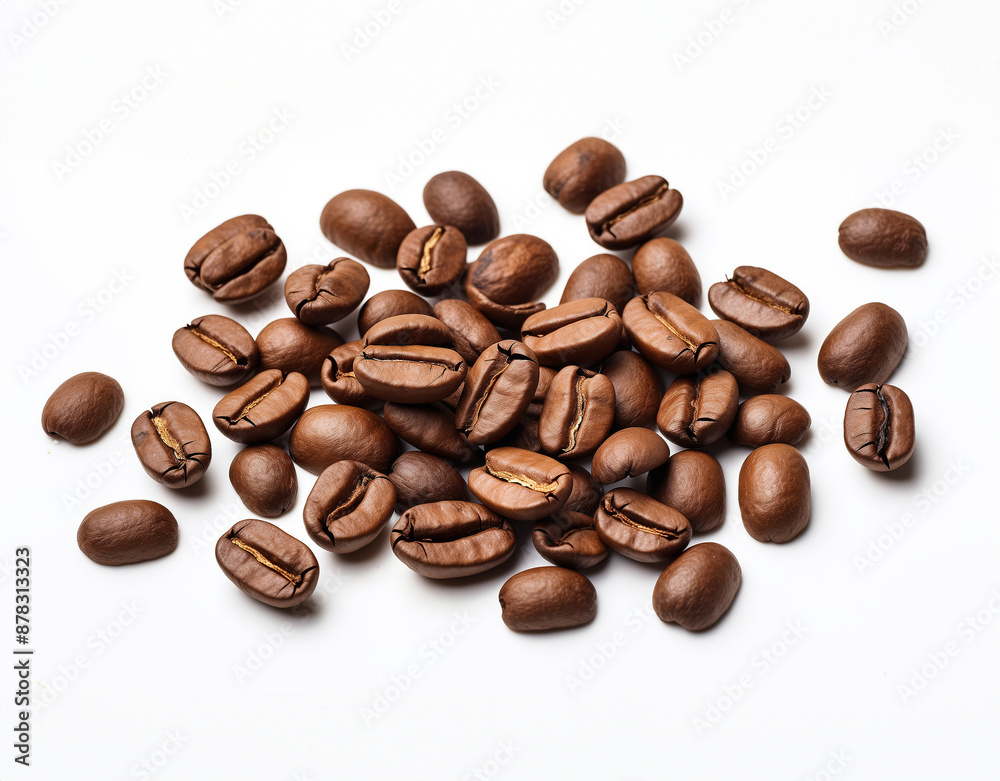 Coffee beans on white background, GenerativeAI, Closeup of coffee bean and space with top view Coffee beans on white background, GenerativeAI, Closeup of coffee bean and space with top view