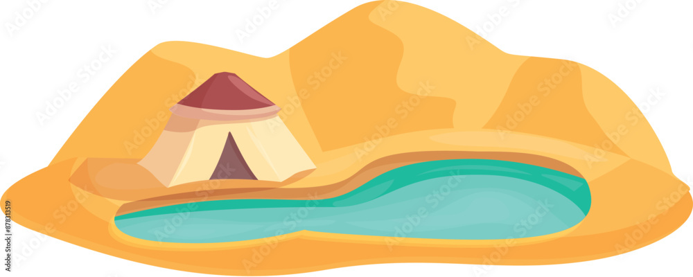 Tent set up by an oasis in the desert, providing a welcome respite from the heat and dryness Tent set up by an oasis in the desert, providing a welcome respite from the heat and dryness